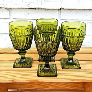 Vintage Indiana Mount Vernon Avocado Green Water Goblets- set of 4